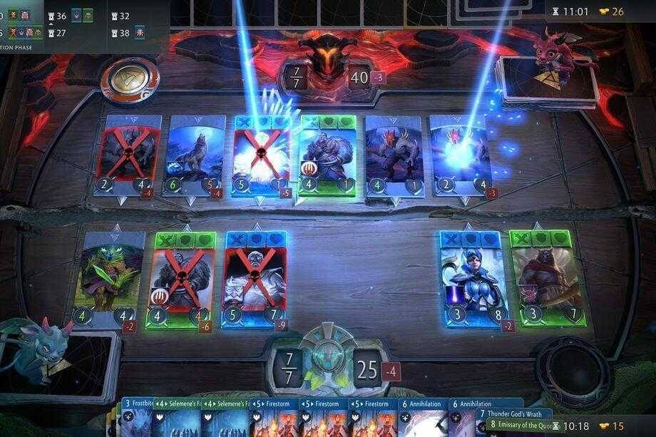 Выход бета-версии Artifact отложен 3 Экран игры Gwent на компьютере показывающий карты и здоровье игроков