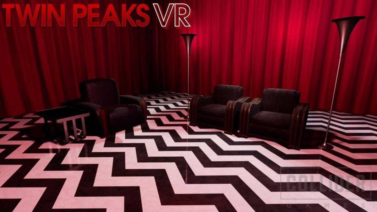 Twin Peaks VR проведет игроков в Черный вигвам 3 Комната для обсуждения с красными шторами и креслами на черно-белом полу