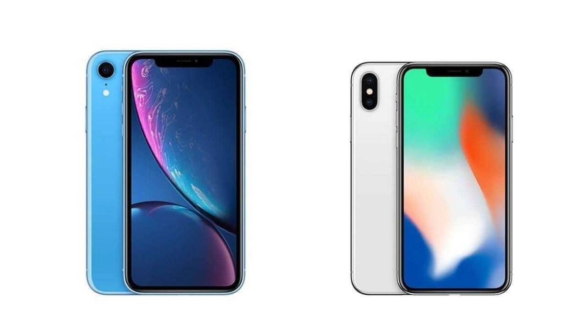Снимок двух смартфонов Xiaomi и iPhone сзади и спереди