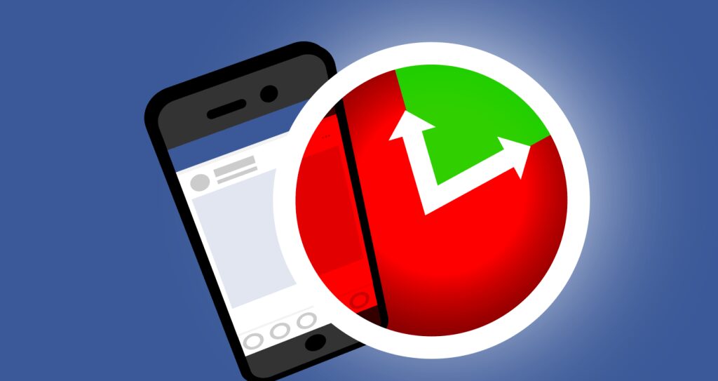 Экран смартфона с приложением Facebook и индикатор времени