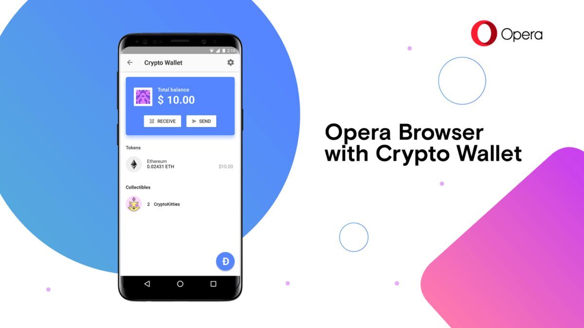 Экран смартфона с криптовалютным кошельком Opera для Android