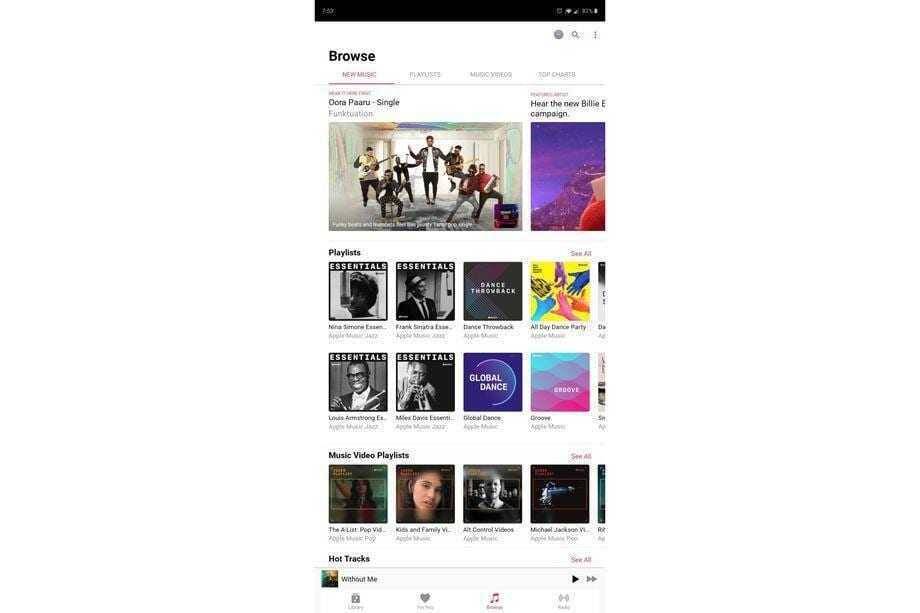 Apple Music станет доступна на Android-планшетах 3 экран мобильного телефона с разделом музыки и плейлистами
