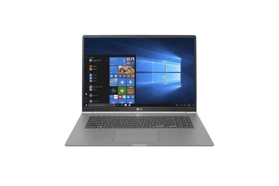 Ноутбук LG Gram 17 открытый, экран с рабочим столом Windows
