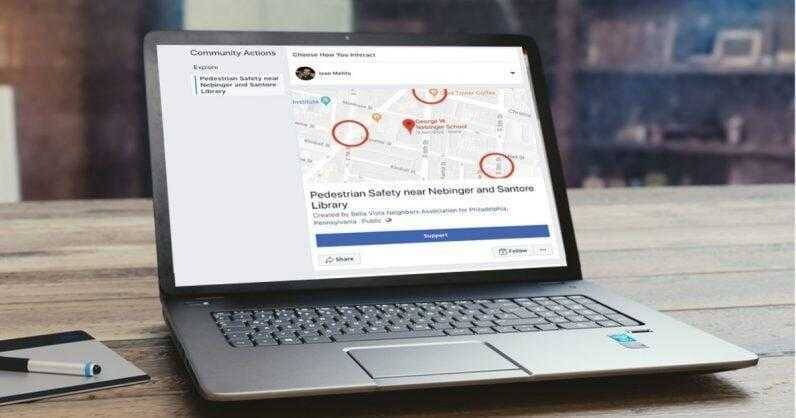 В Facebook теперь есть петиции 4 Ноутбук отображает страницу петиции на Facebook* с картой и отметками