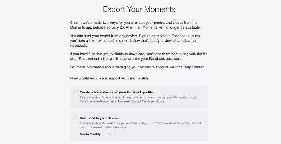 Facebook закрывает сервис для фотографий Moments 5 Экспорт фотографий и видео в Facebook* через окно сайта