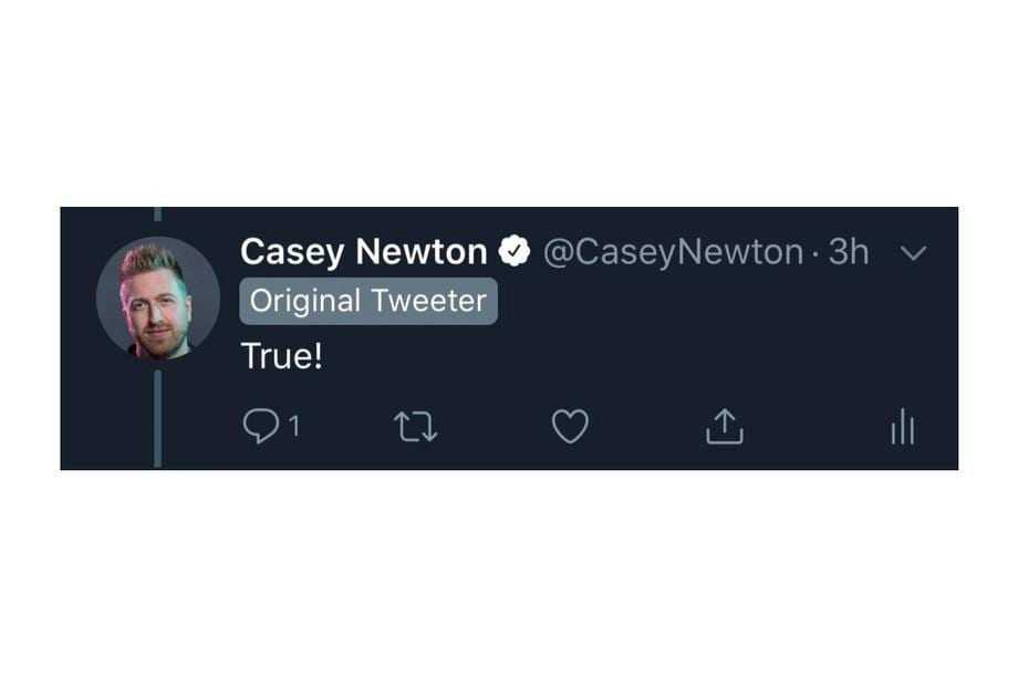 Twitter будет помечать авторов оригинальных твитов в тредах 3 casey newton original tweeter.png