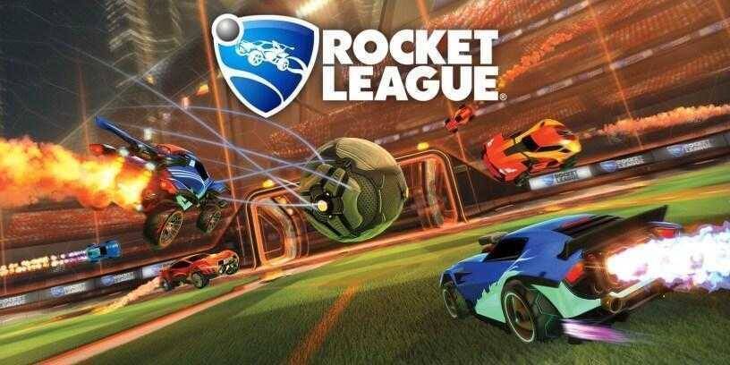 Игра Rocket League на поле с ракетами и автомобилями