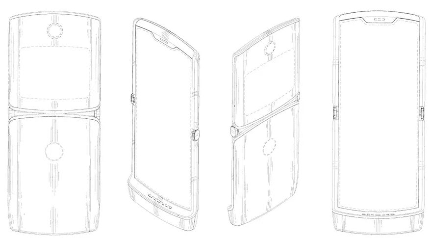 Схематическое изображение складного смартфона Motorola с разных ракурсов