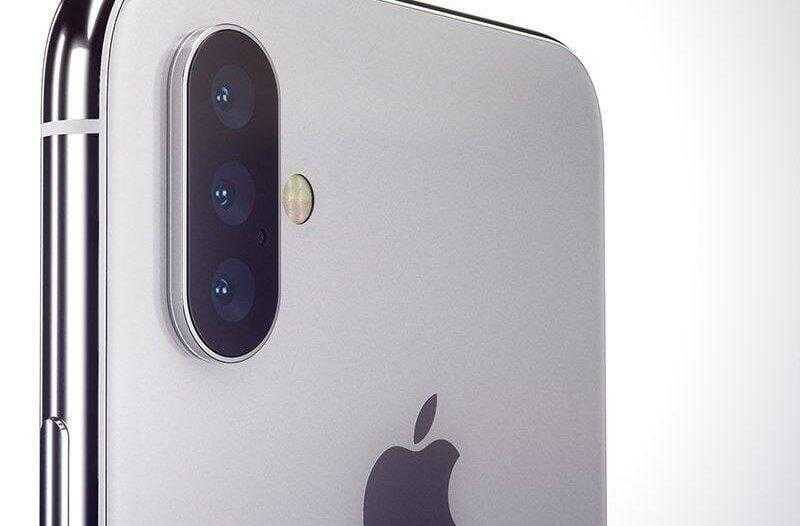 Задняя часть iPhone XS Max с тремя камерами и логотипом яблока
