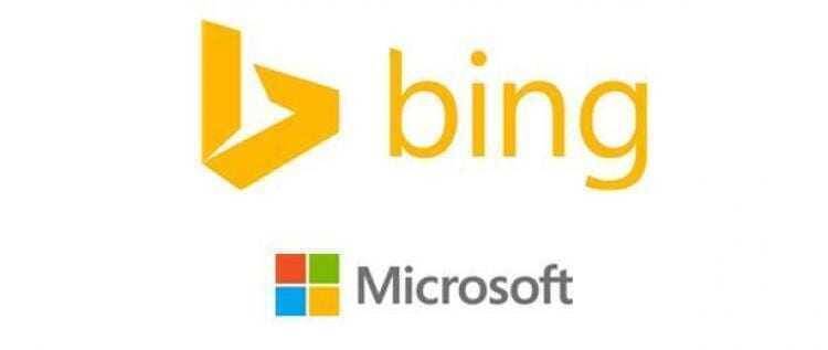 Логотипы Bing и Microsoft на белом фоне