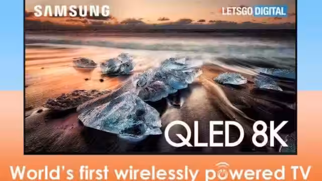 Телевизор Samsung QLED 8K с изображением льдов на пляже