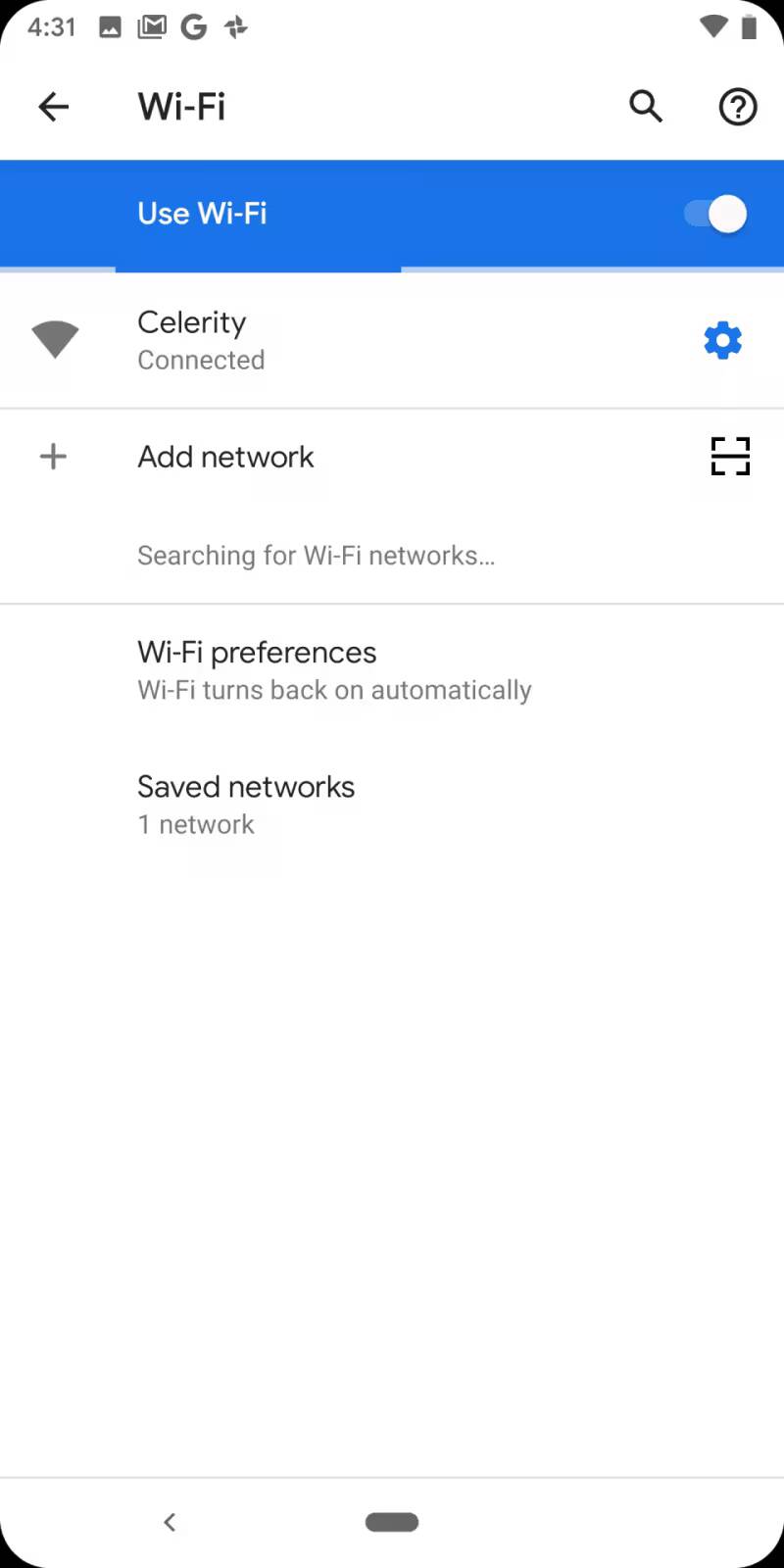 Экран настроек Wi-Fi на телефоне с подключенной сетью Celerity