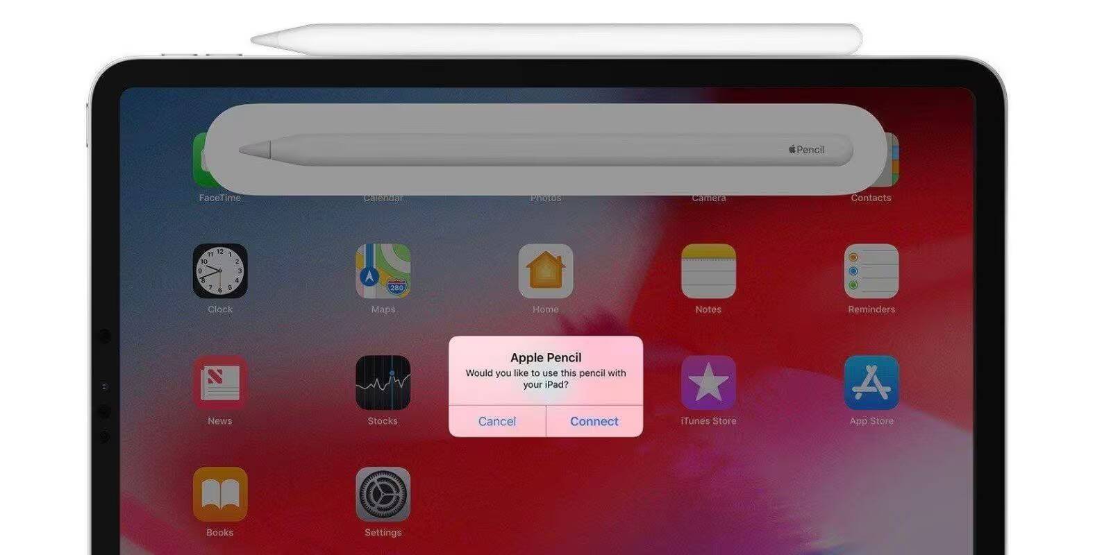 Экран iPad с всплывающим окном подключения стилуса Apple Pencil