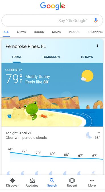 new weather card shows temperature graph on bottom