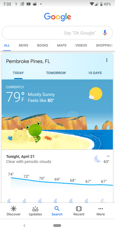 Google обновила карточки результатов поиска: Material Design, дополнительная информация и больше вкладок 6 new weather card shows temperature graph on bottom