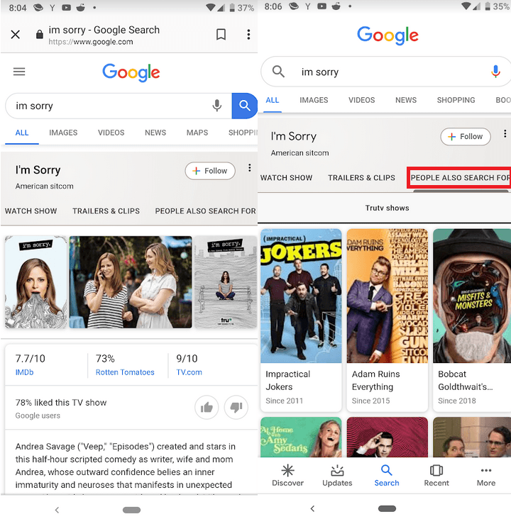 Google обновила карточки результатов поиска: Material Design, дополнительная информация и больше вкладок 9 see what shows and movies people are searching for that are related to your search