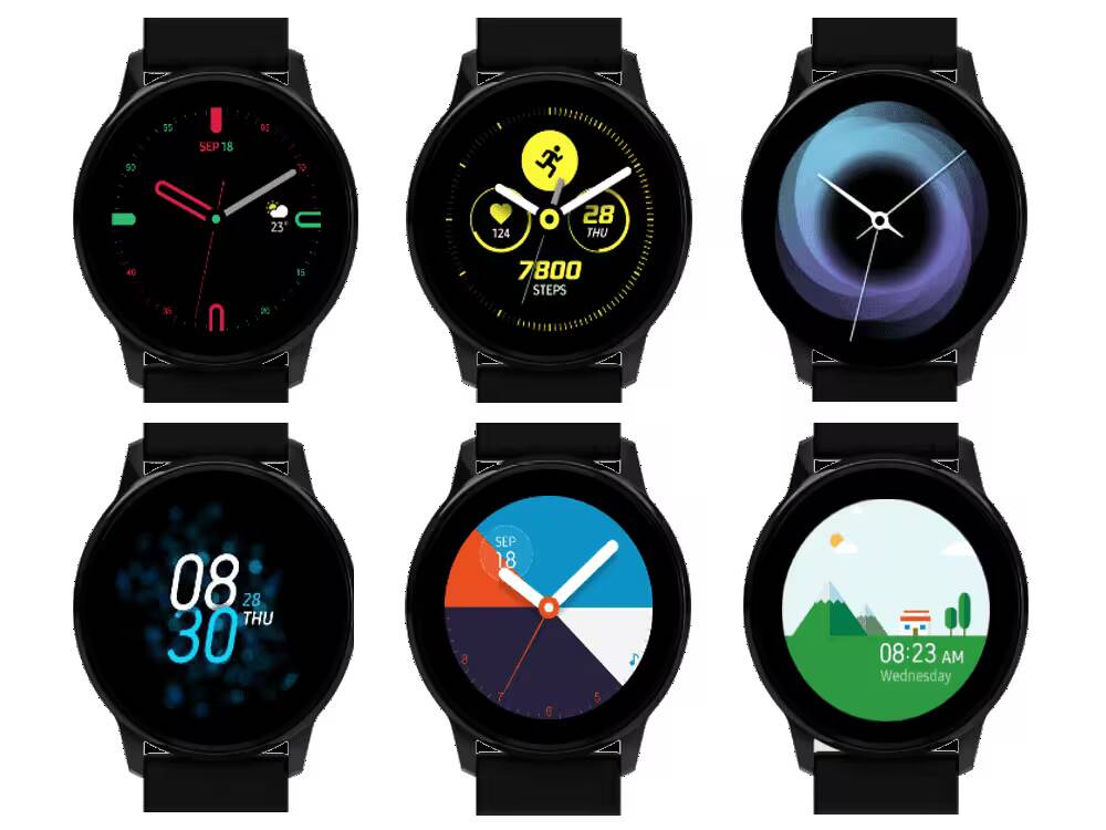 Интерфейс смарт-часов Galaxy Watch с различными циферблатами