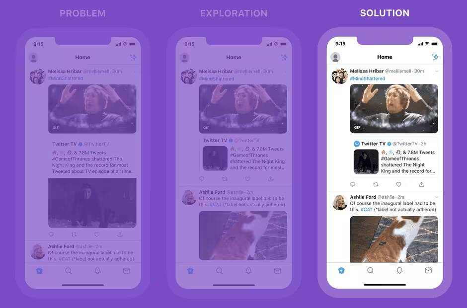 Обновленный интерфейс Twitter на iPhone демонстрирует возможность добавления медиа в ретвиты