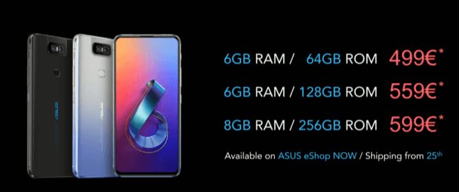 Asus представил ZenFone 6: вращающаяся камера, аккумулятор 5000 мАч и Snapdragon 855 7 zf6 prices 668x280 1