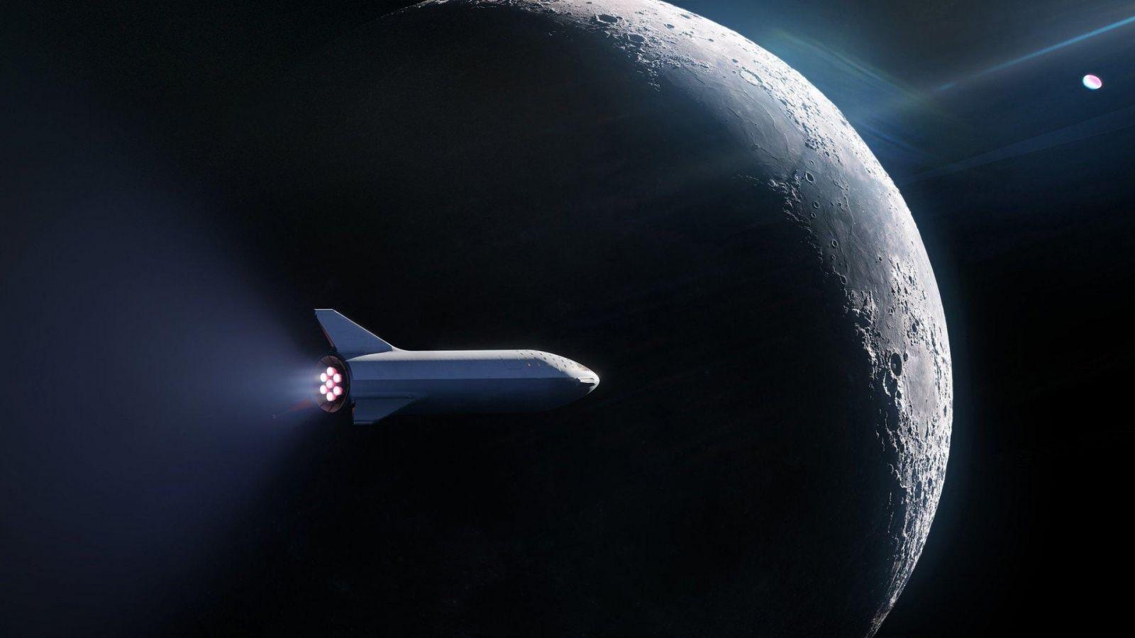 spacex starshup with moon in background is
