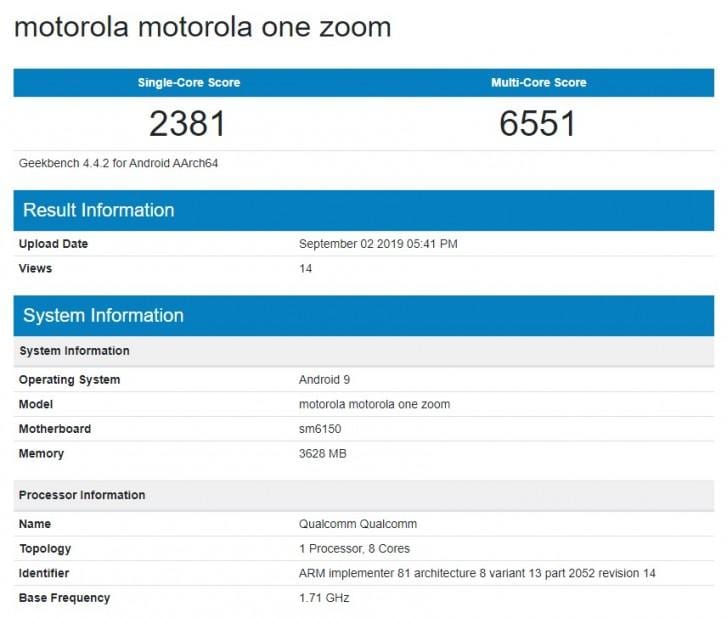 Motorola One Zoom прошел тестирование в Geekbench 4 gsmarena 002