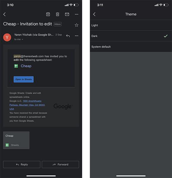 Google запускает тёмный режим для Gmail и Maps 3 gmail maps dark mode