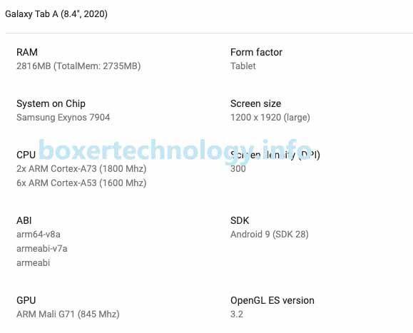 В Сеть утекли характеристики планшета Galaxy Tab A 8.4 3 Galaxy Tab A 8.4 (2020) технические характеристики