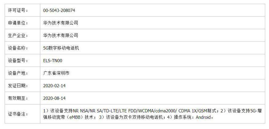 Серия Huawei P40 TENAA