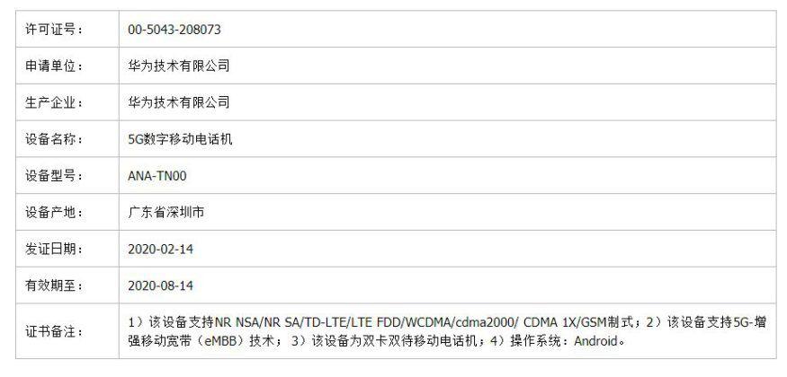 Серия Huawei P40 TENAA