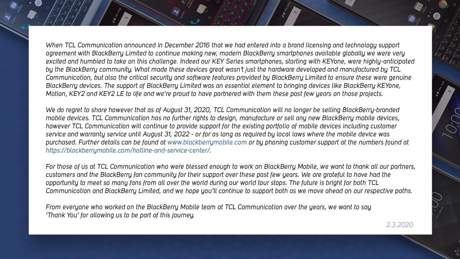 tcl blackberry note