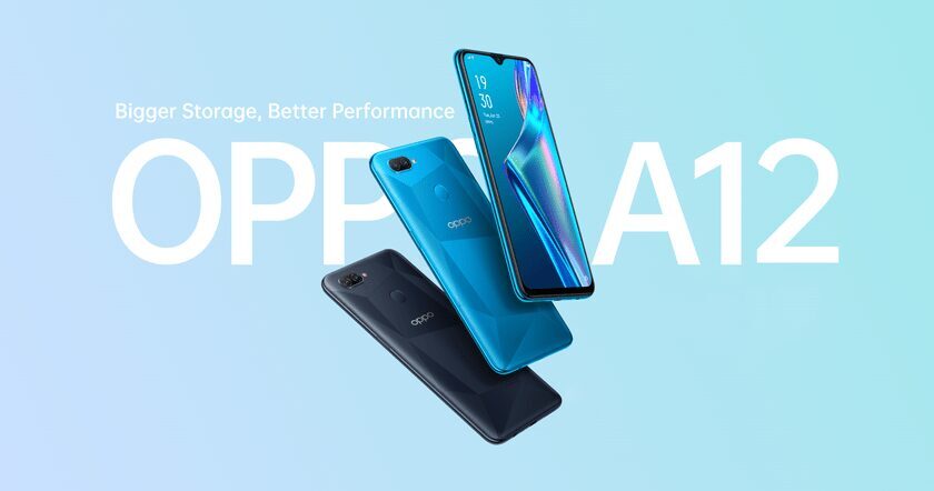 OPPO A12 спереди и сзади, два цвета телефона