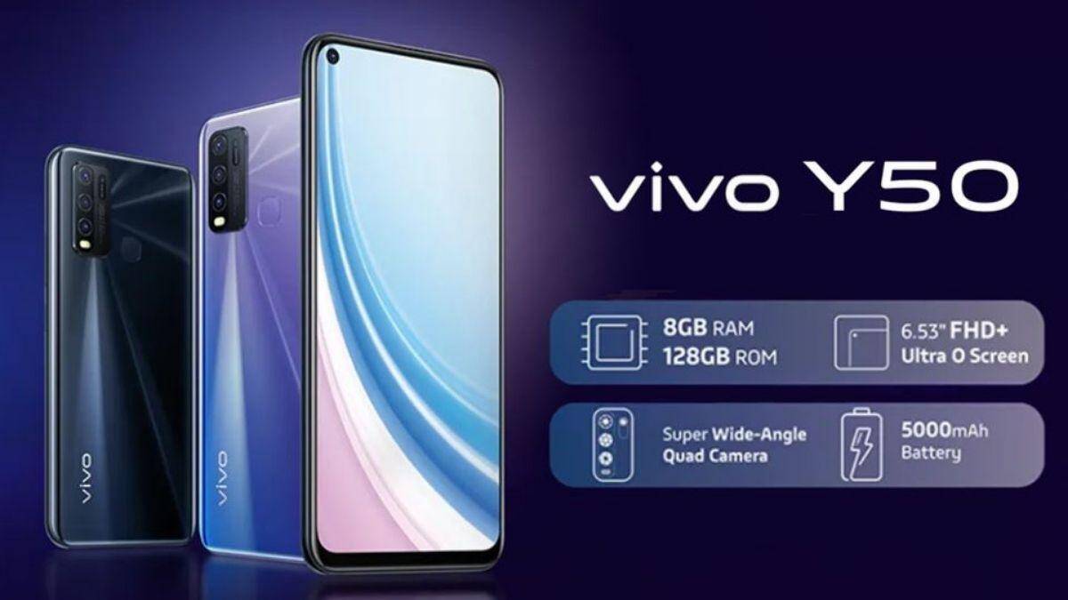 Рекламный изображение смартфона Vivo Y50 сзади и спереди