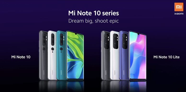 Xiaomi представит смартфон Mi Note 10 Lite уже завтра 3 Смартфоны серии Mi Note 10 спереди и сзади в разных цветах