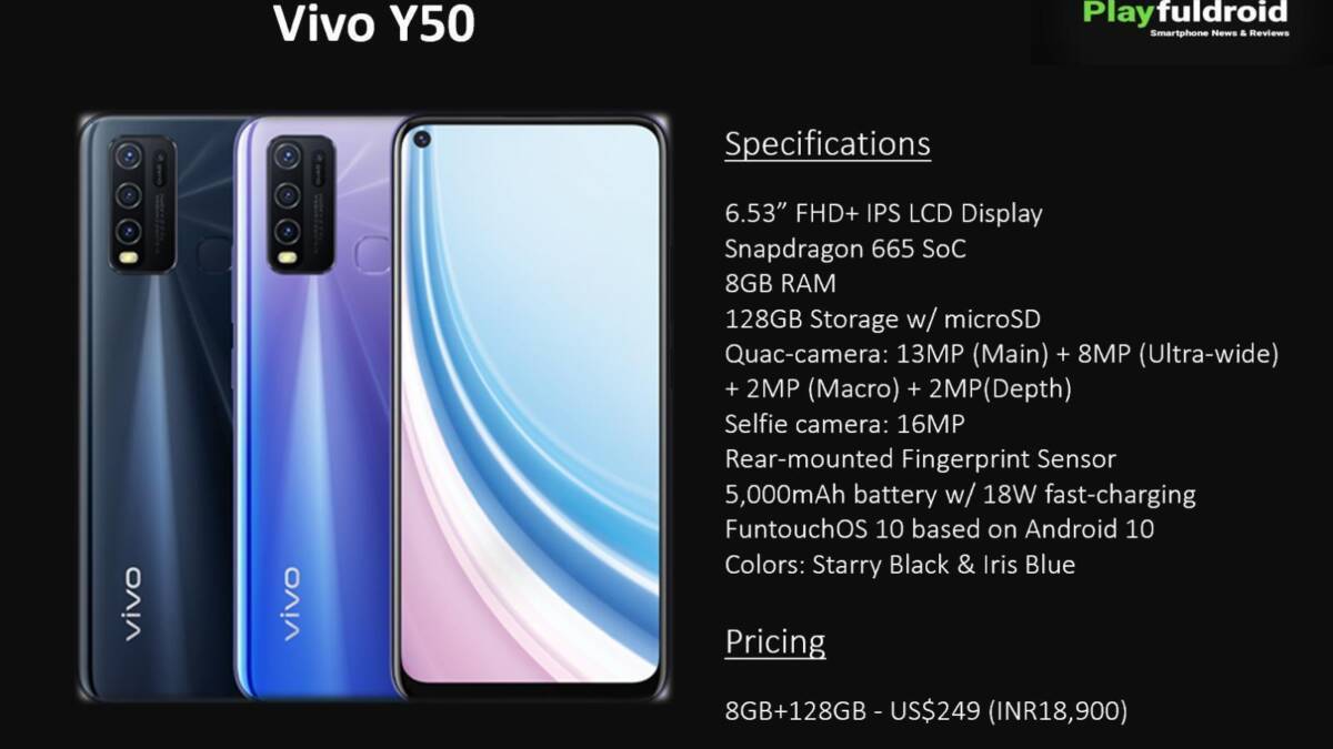 Смартфон Vivo Y50 с тремя камерами задняя часть