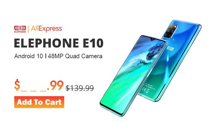 Рекламное изображение смартфона Elephone E10 с задней и передней панелью