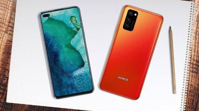 Смартфон Honor с ярким красным корпусом и тремя камерами на задней панели