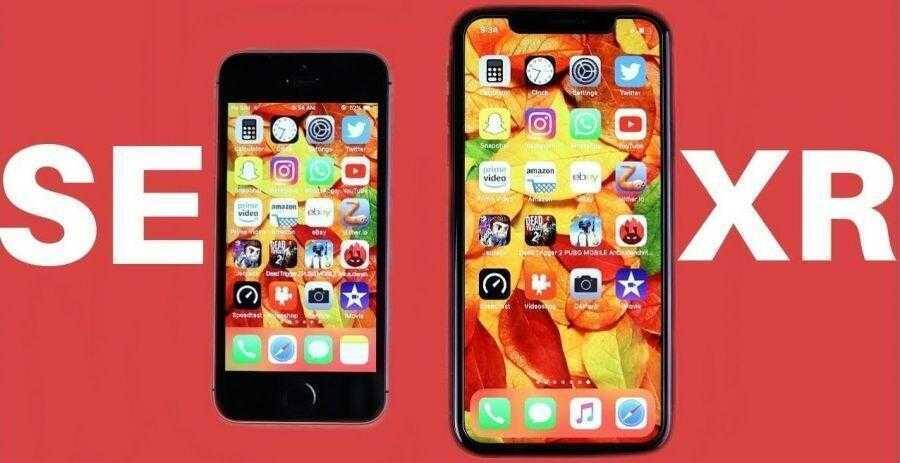 Сравнение iPhone SE и iPhone XR на экранах смартфонов