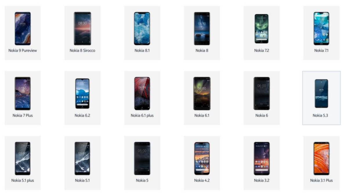 Гарантийный срок на телефоны Nokia продлен с учетом карантина COVID-19 3 Много моделей смартфонов Nokia на белом фоне изображения