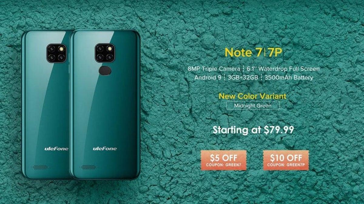 Ulefone выпустит новый цвет Midnight Green к моделям серии Note 7 4 note 71920