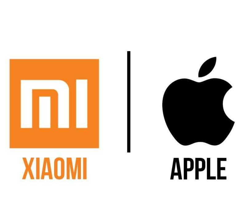 Логотипы Xiaomi и Apple разделены черной линией