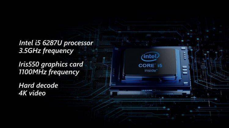 Процессор Intel Core i5 6287U и видеокарта Iris550 на фоне схемы
