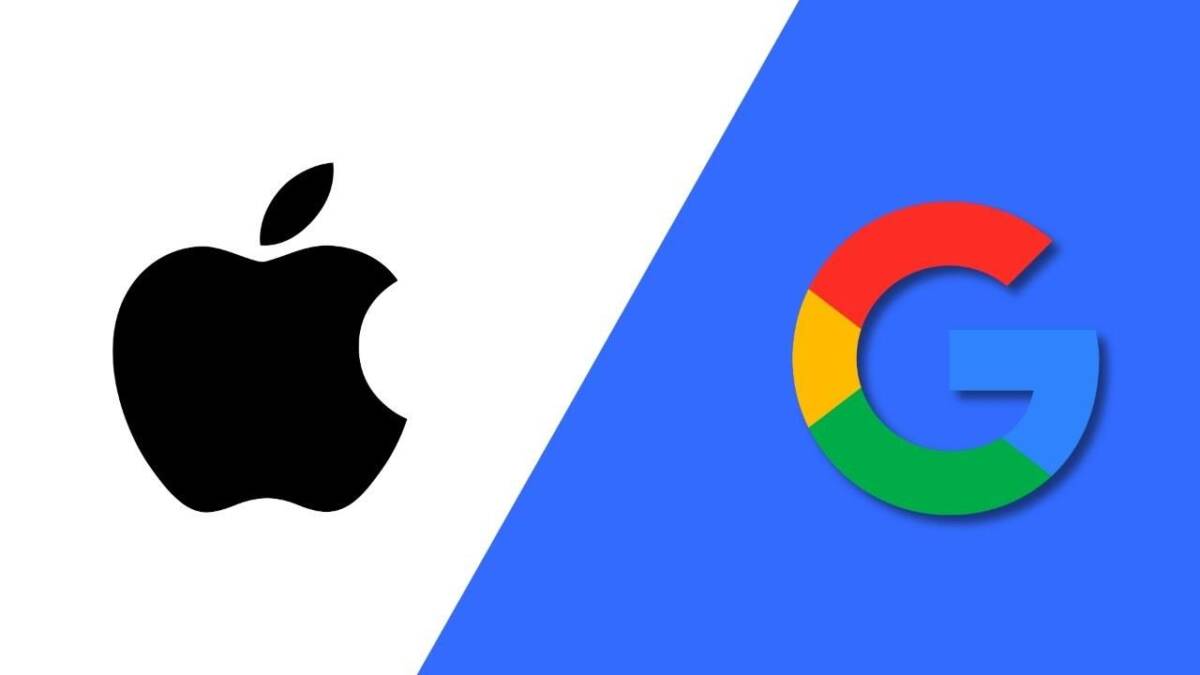 Логотипы Apple и Google разделены фоном делит линией