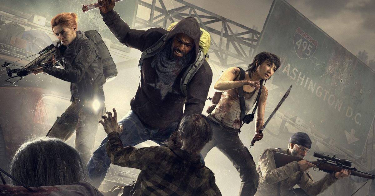 Сцена из игровой кинофильма Walking Dead с зомби и вооруженными персонажами