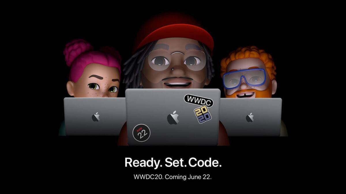 Конференция разработчиков Apple WWDC 2020 начнётся 22 июня 3 Три анимированных персонажа с ноутбуками Apple на черном фоне