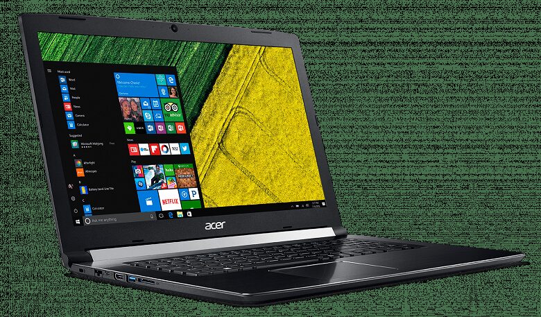 ноутбук Acer Aspire 7 с открытым экраном и клавиатурой сзади