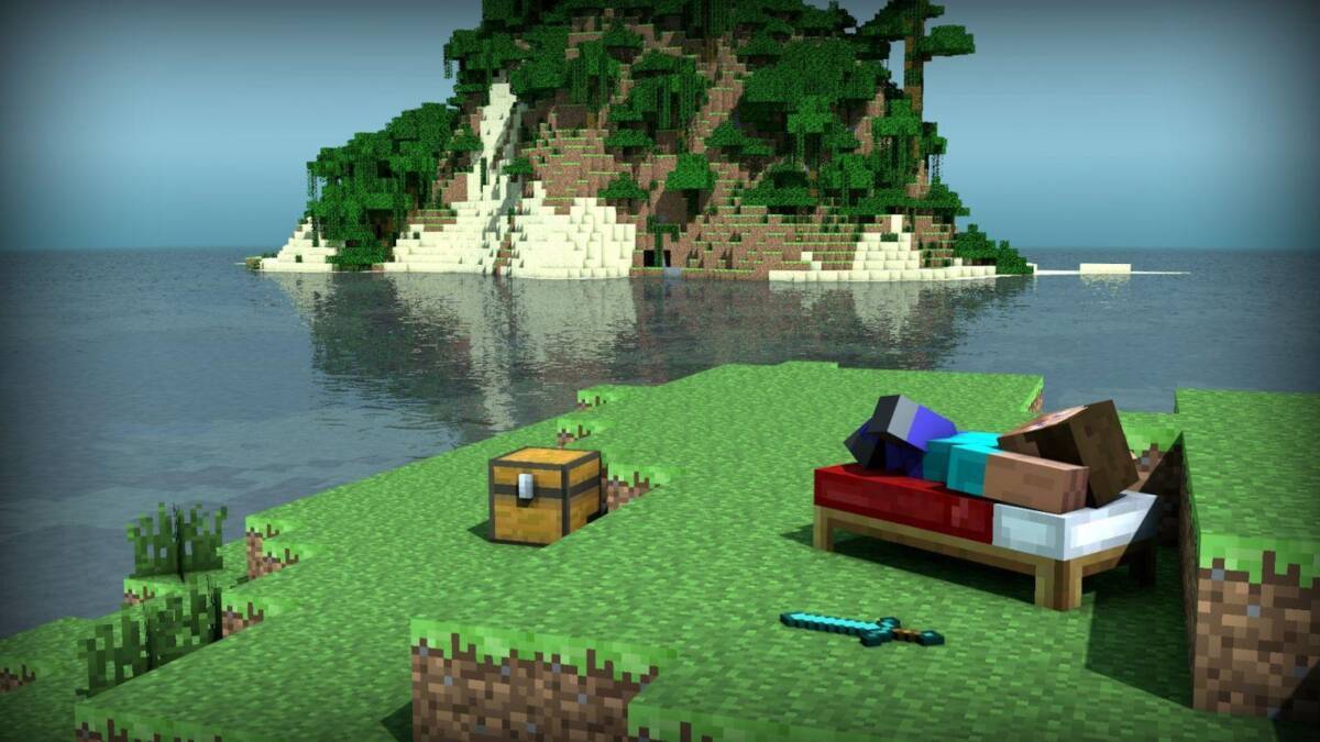 Продажи Minecraft превысили отметку в 200 миллионов копий 3 Кубическая сцена из игры Майнкрафт на берегу воды