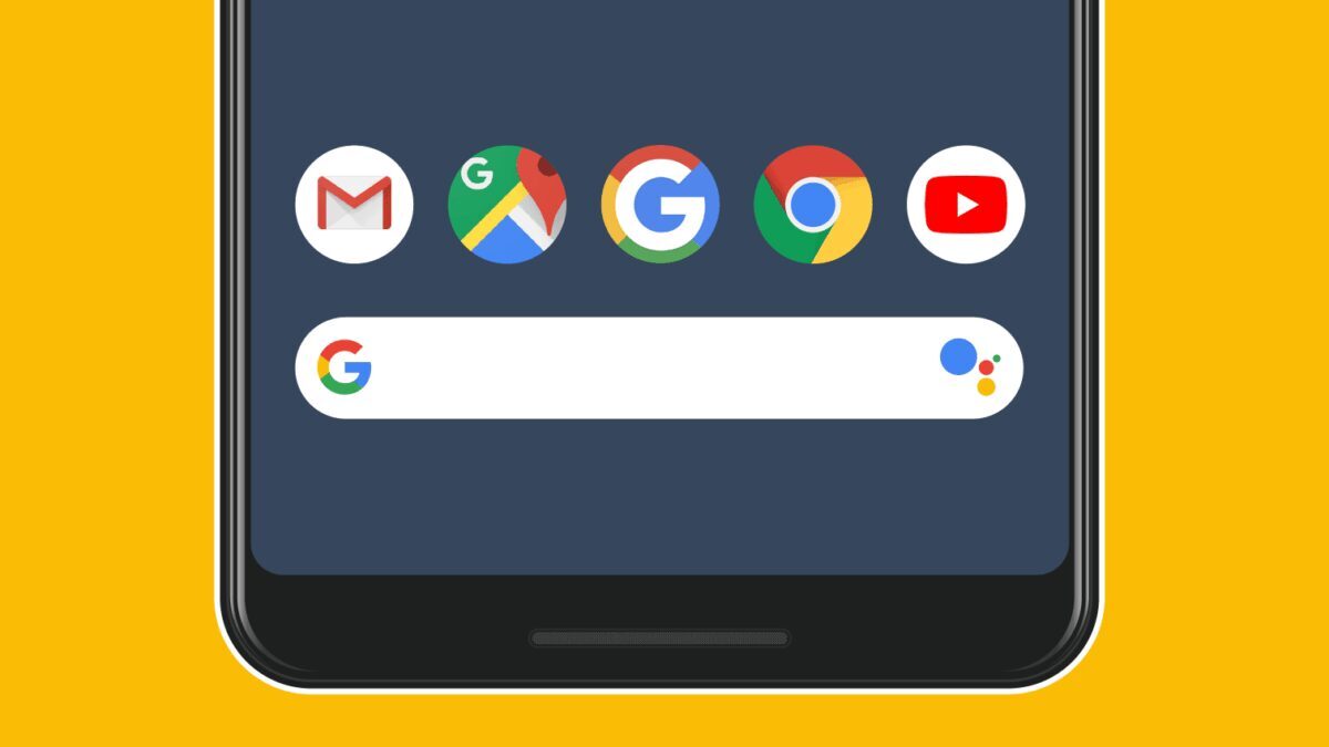 Экран смартфона с открытым поисковым полем Google и поисковыми значками