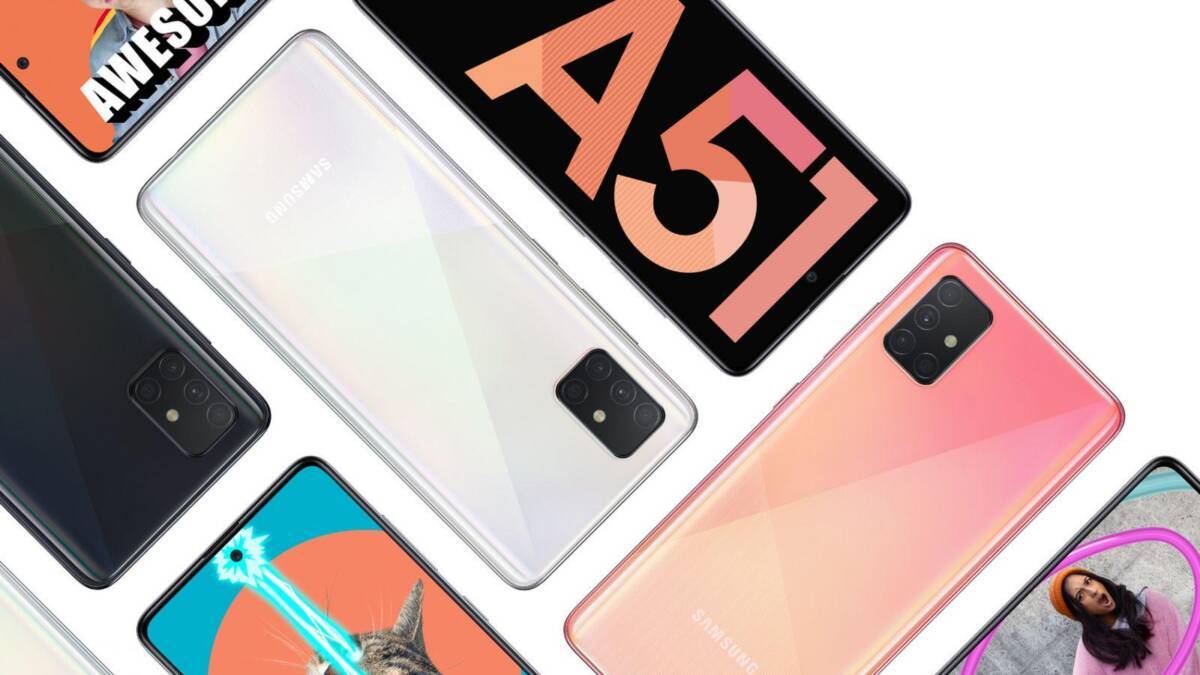 Много смартфонов Samsung Galaxy A51 с застекленным дизайном экранов