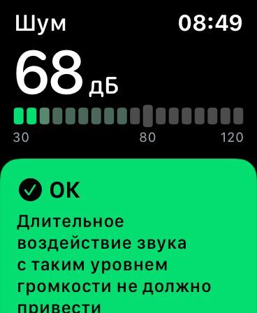 Экран умных часов Apple Watch показывающий уровень шума