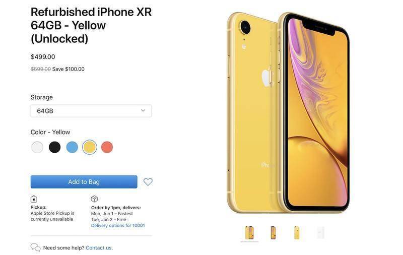 Apple начала продажи восстановленных iPhone XR 3 Рефербished iPhone XR 64GB желтый задняя сторона и экран